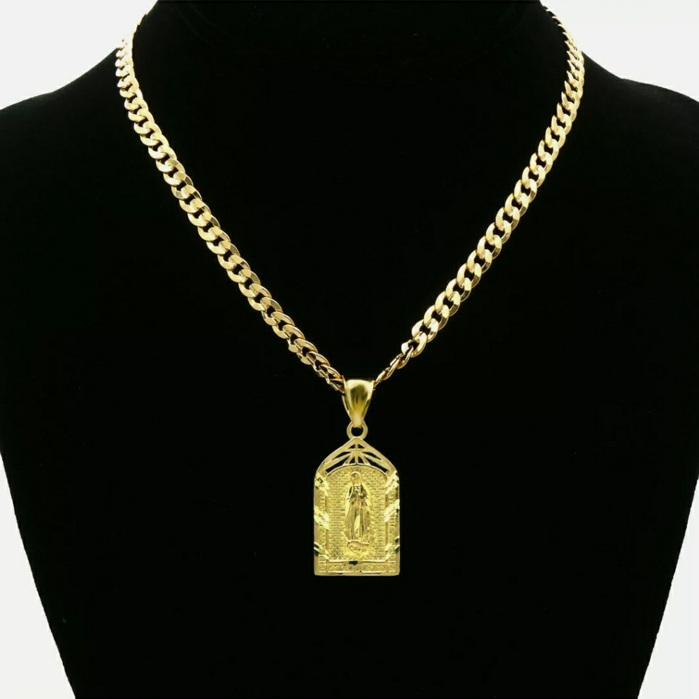 14K Gold plated Virgin Mary Pendant and 24" chain